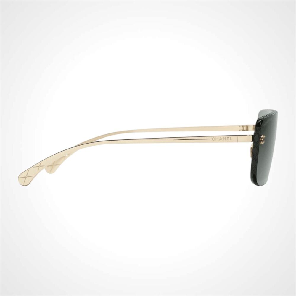 New CHANEL Sunglasses Gold Metal Rimless Shield Mask Green Lens CC Logo - Picture 3 of 5